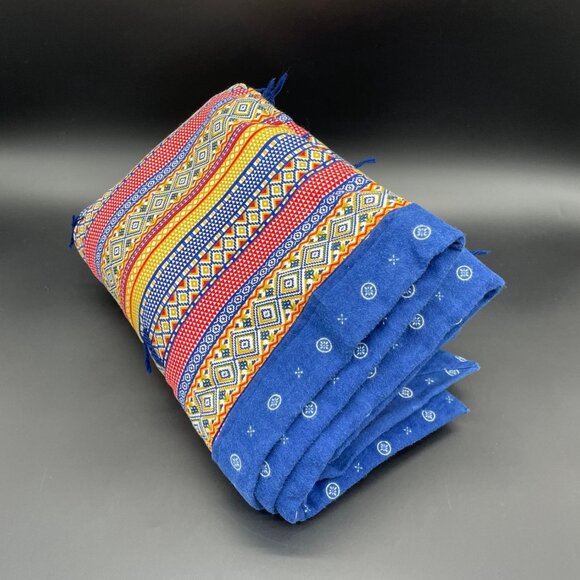 Vintage Flannel Throw Blanket Blue Orange Red Tribal Small Toddler Lap Handmade - Picture 5 of 10